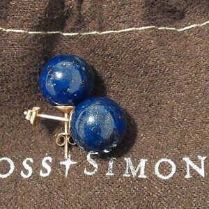 ROSS SIMONS JEWELRY 14KT GOLD LAPIS LAZULI ROUND LARGE EARRINGS